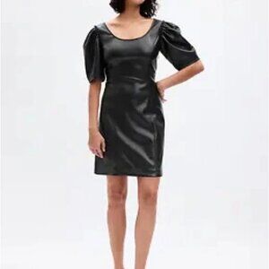 Gap Vegan Leather Puff Sleeve Mini Dress in Black
